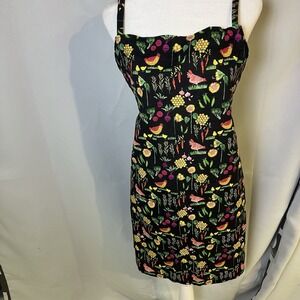 Apron Black Gardening Farm Theme Flowers Chickens Veggies Cooking Old‎ School